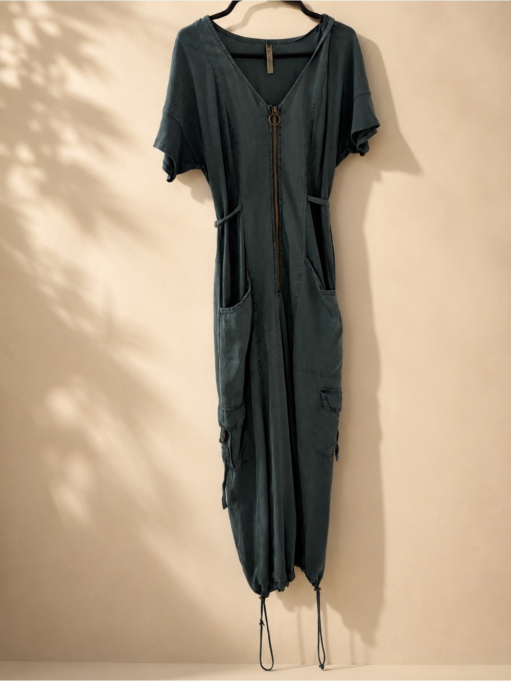 XCVI Naveen Jumpsuit S Silken Pine Pigment Zip Front Utility Cargo Boho